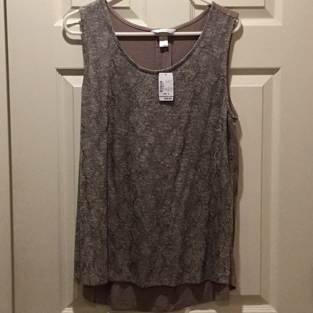 CJ Banks Taupe/silver Sleeveless Shimmer Top, Size X, NWT